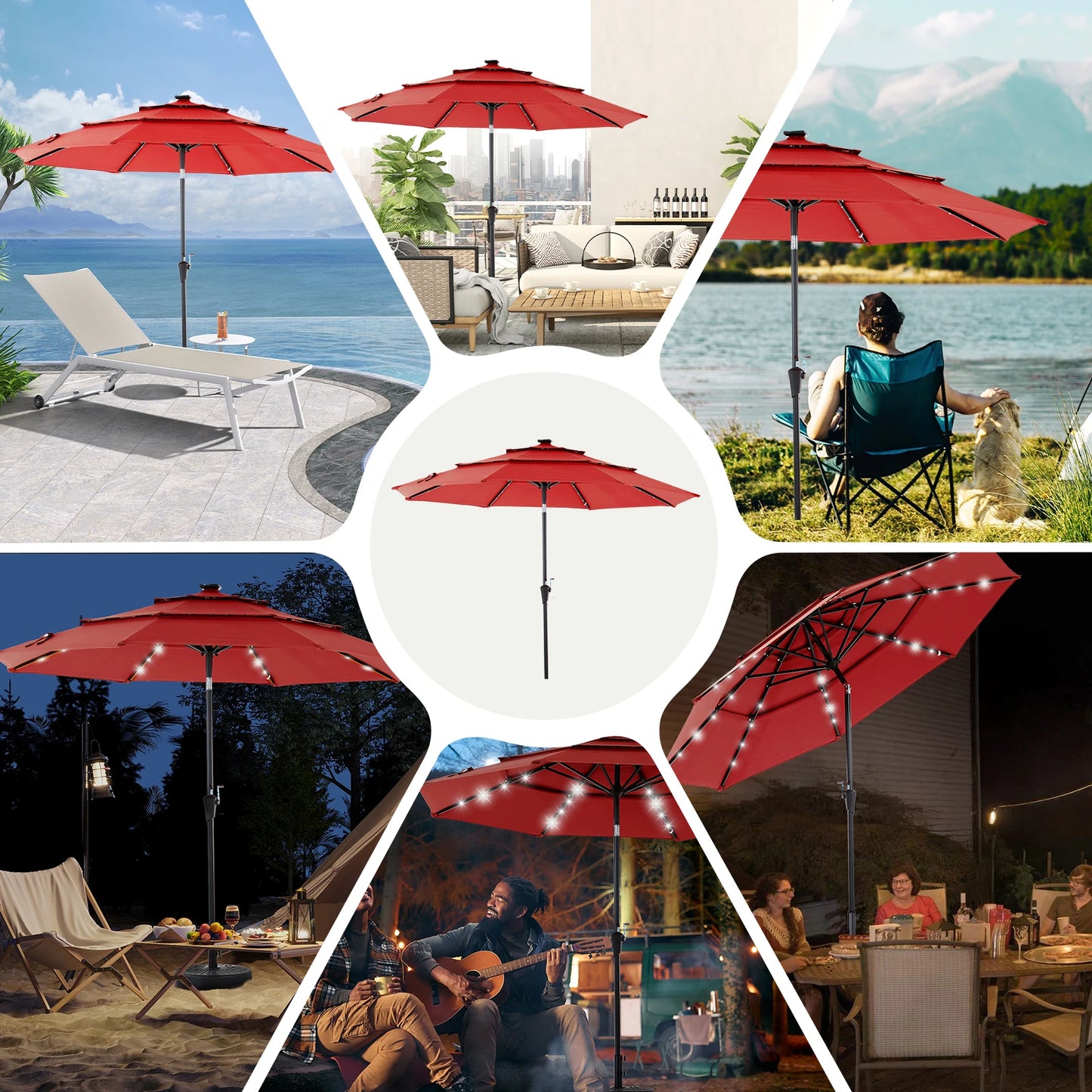 JHK Outdoor Solar Patio Umbrella With 32 LED Lights