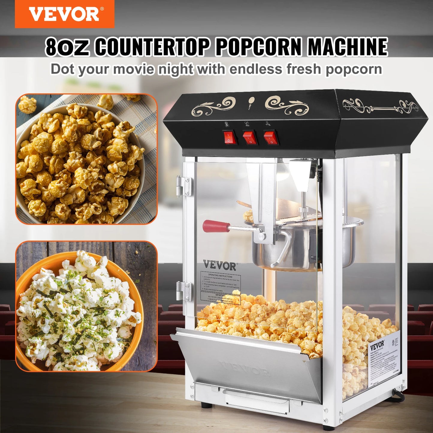 SucceBuy Countertop Popcorn Maker Machine for Home Theaters