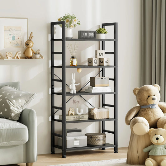 JHK 5 Tier Wooden Display Bookshelf With Stable Frame