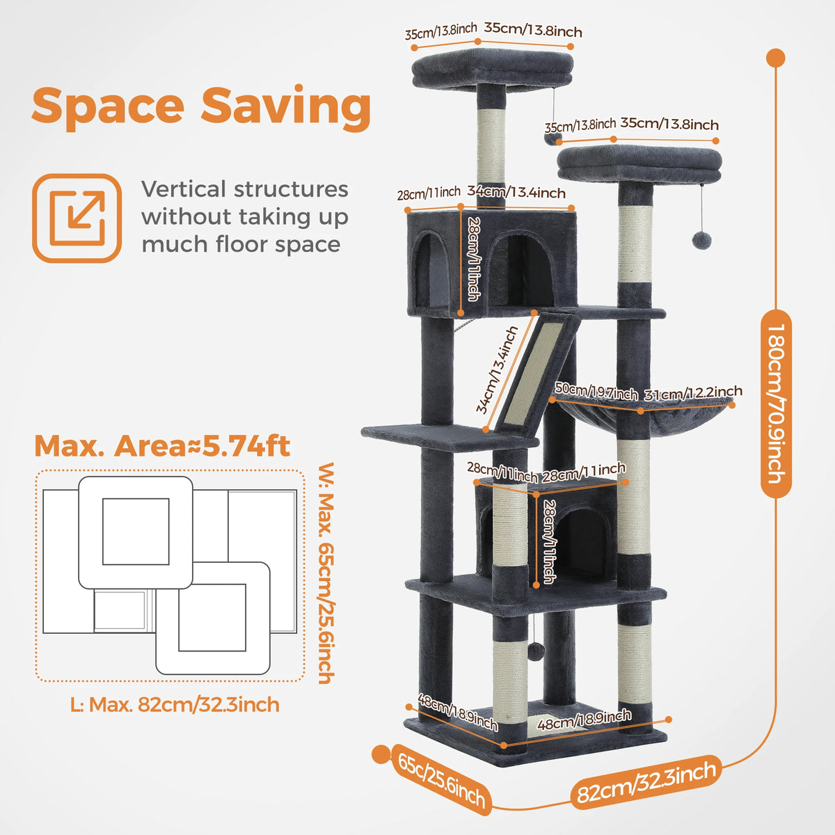 PEQULTI Multi Tier Cat Tree With Scratching Posts And Hammock