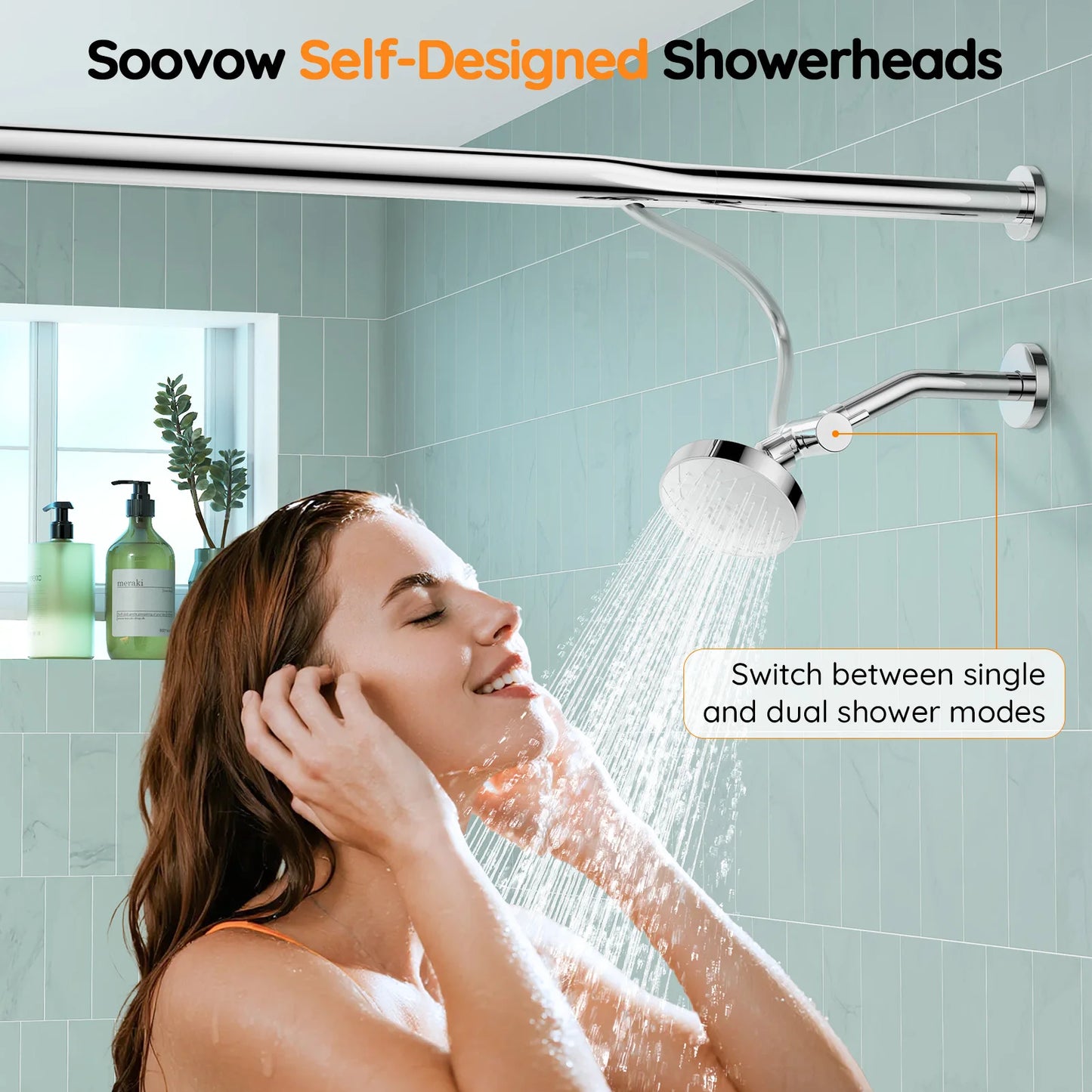Tandem Dual Shower Head System For Couples, Two Person Showerhead