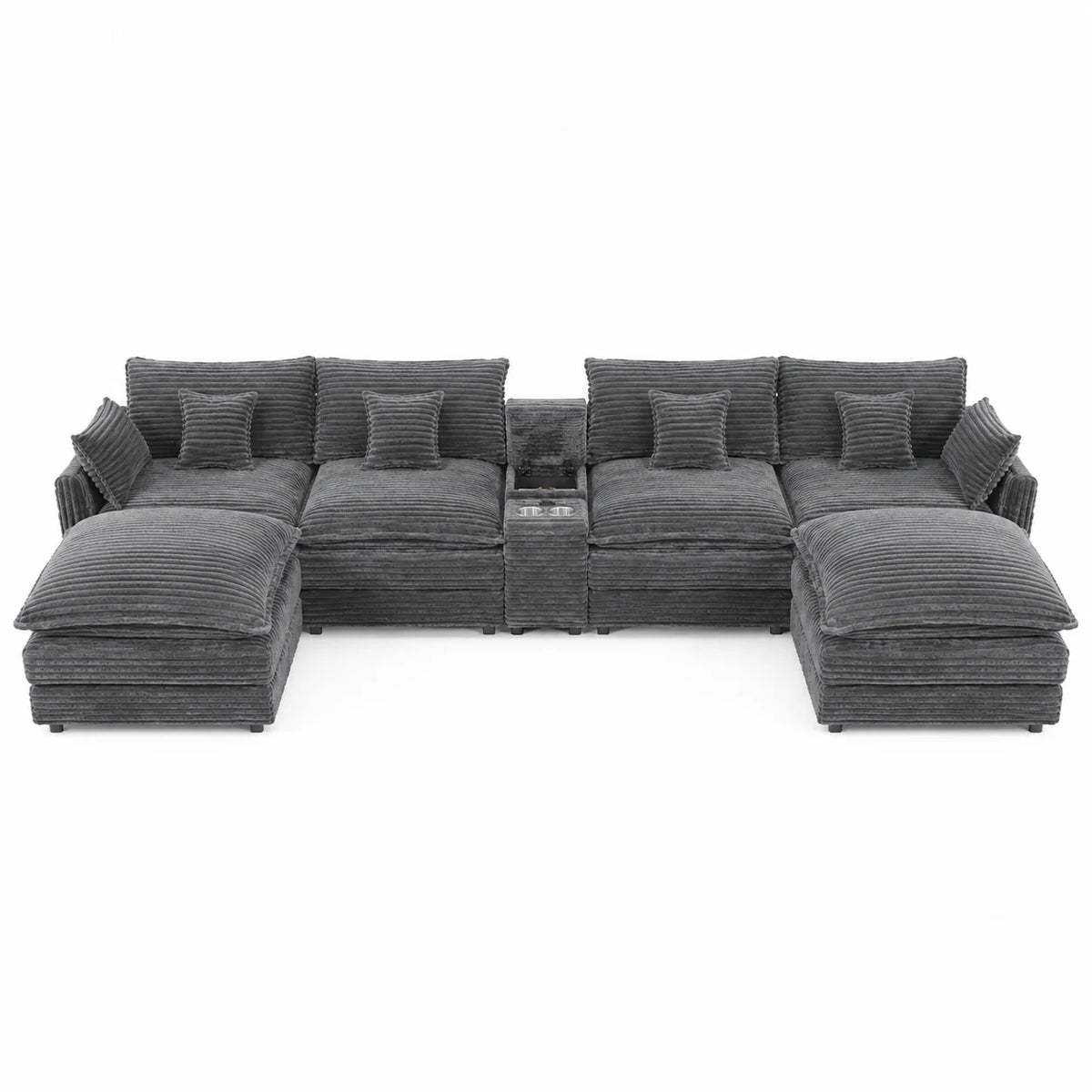 European Corduroy Modular Sofa Sectional With Console And Table