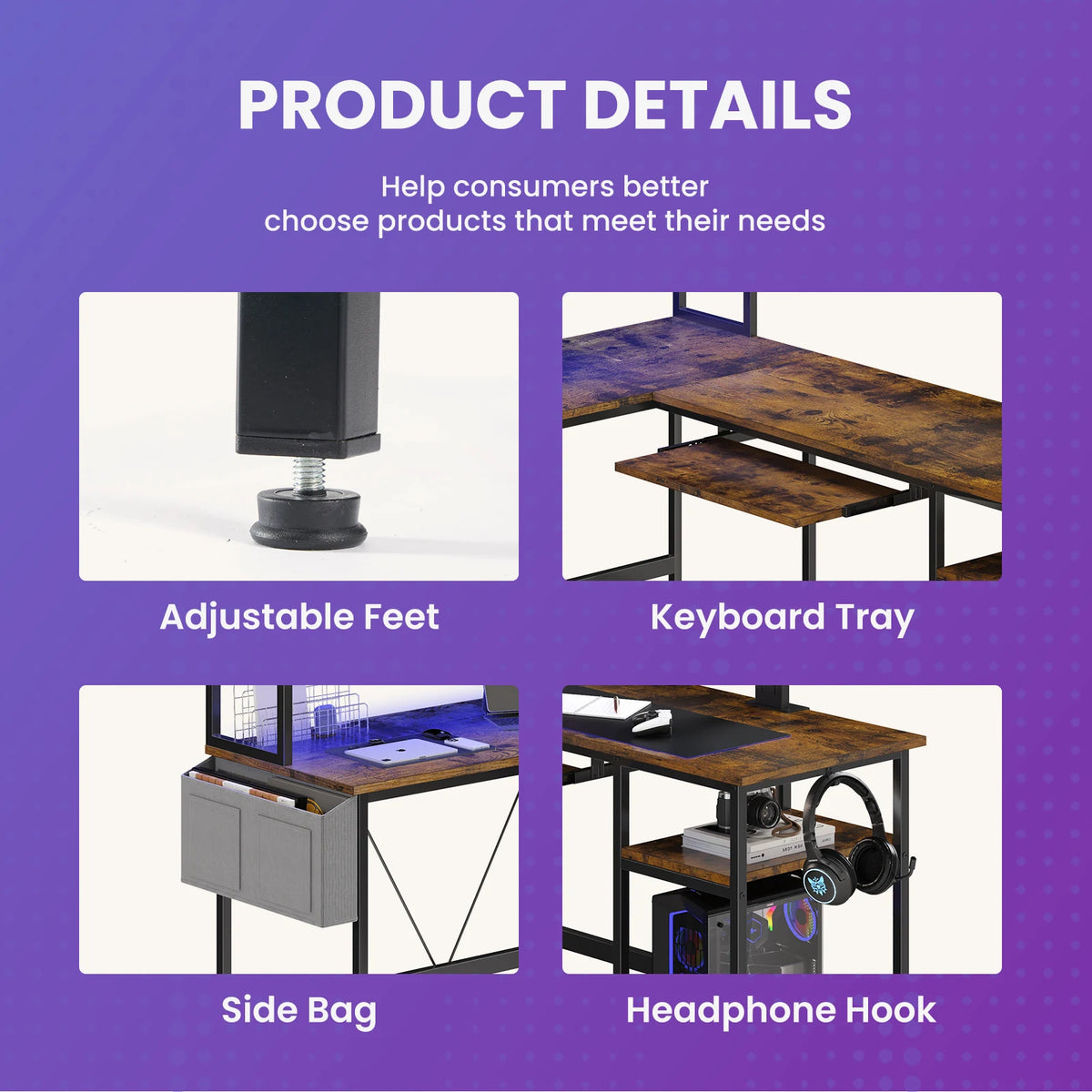 MCQ Reversible Standing Desk With LED Lighting For Home Office