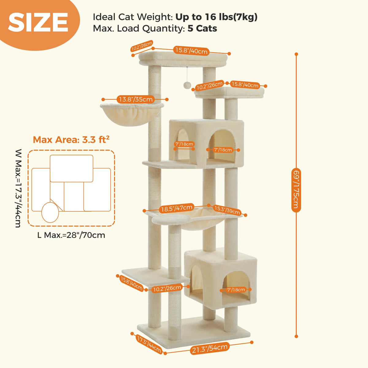 PAWZ Road Indoor Cat Tree With Hammock And Scratching Posts