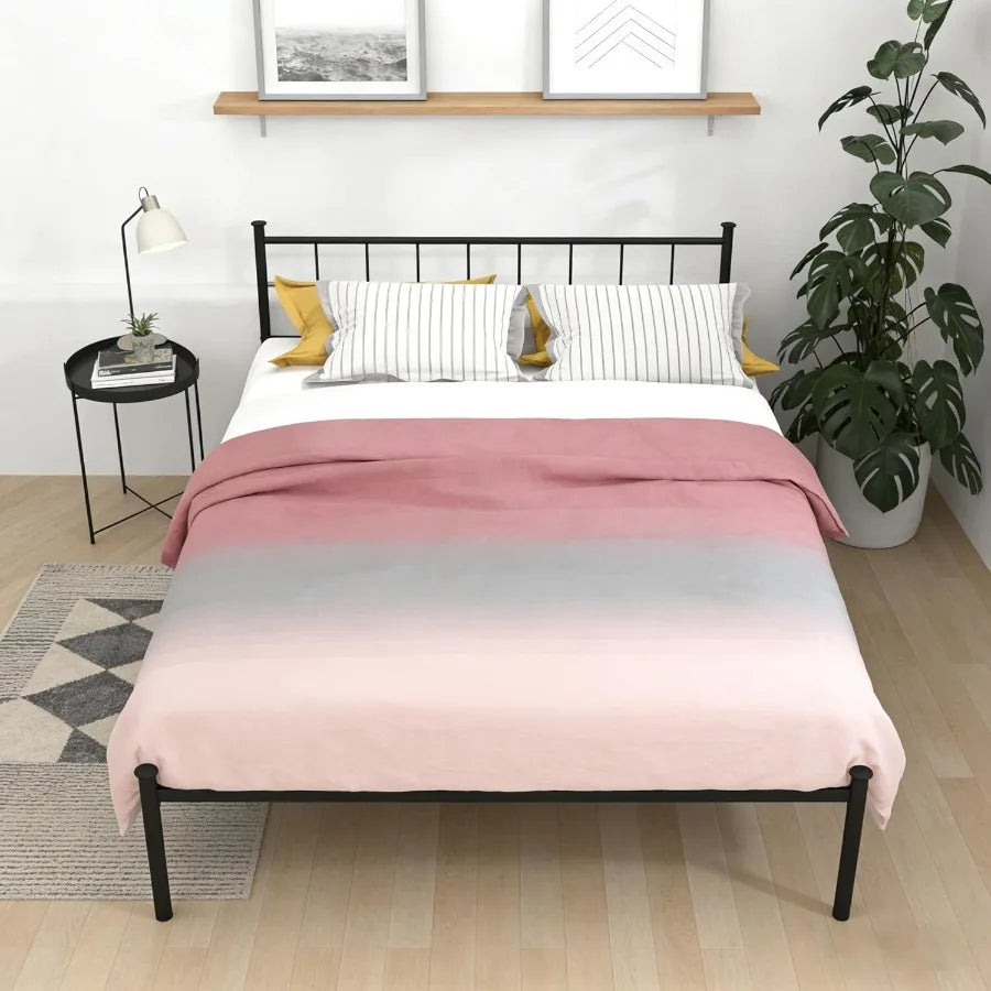 XIUWO Metal Platform Bed Frame Victorian Iron With Underbed Storage