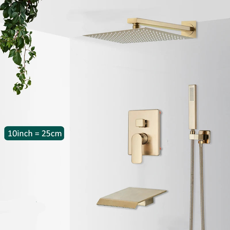 Quyanre Brushed Wall Mounted Shower System With Rainfall Faucet