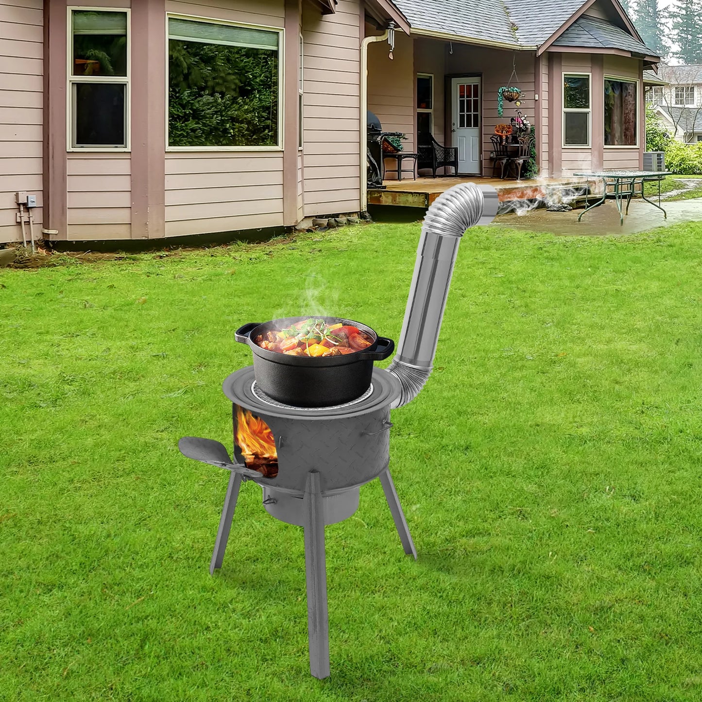 Bymaocar Wood Burning Outdoor Camp Stove With Three Burner Rings
