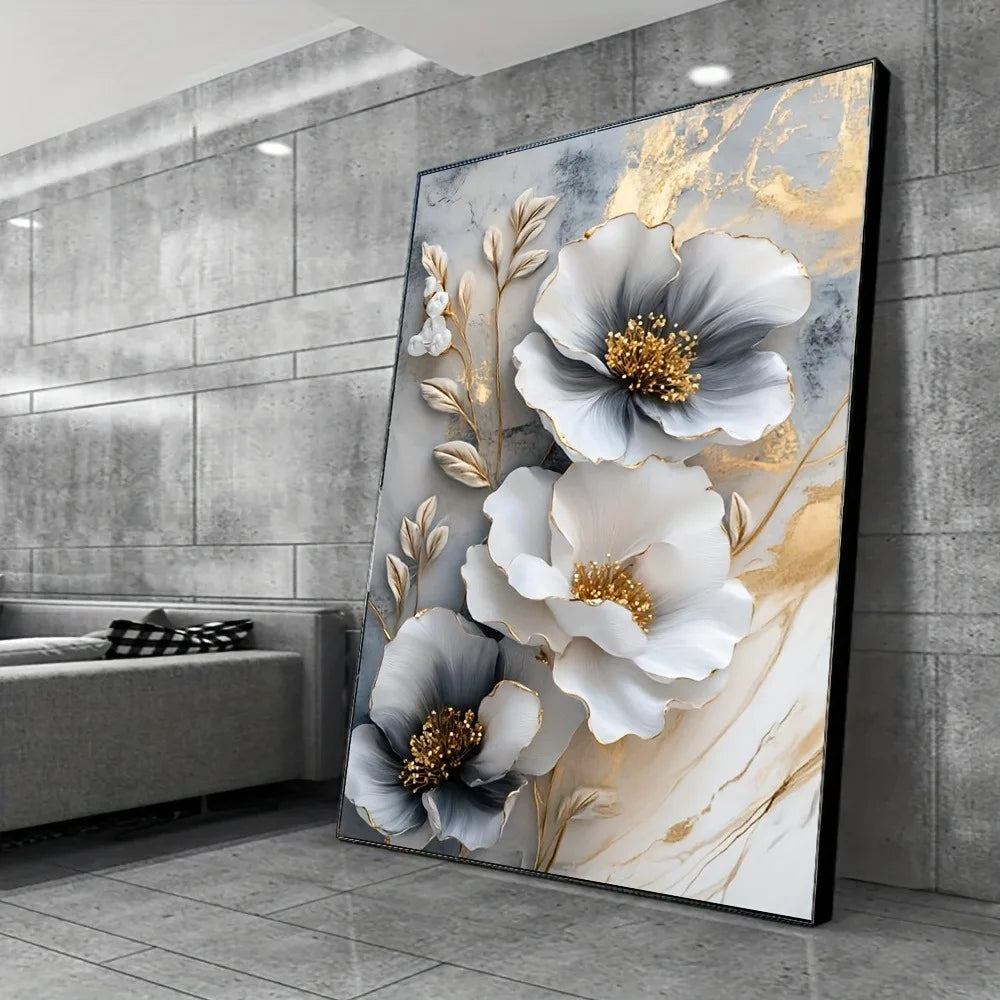 Modern Floral Canvas Mural Framed 3D Flower Painting