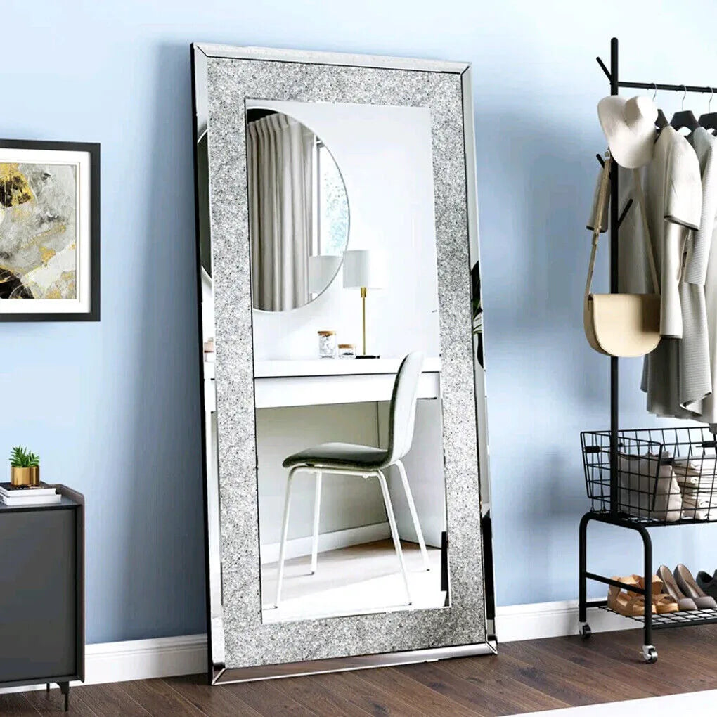 Crystal Crush Diamond Wall Mirror Rectangular Modern Rooms