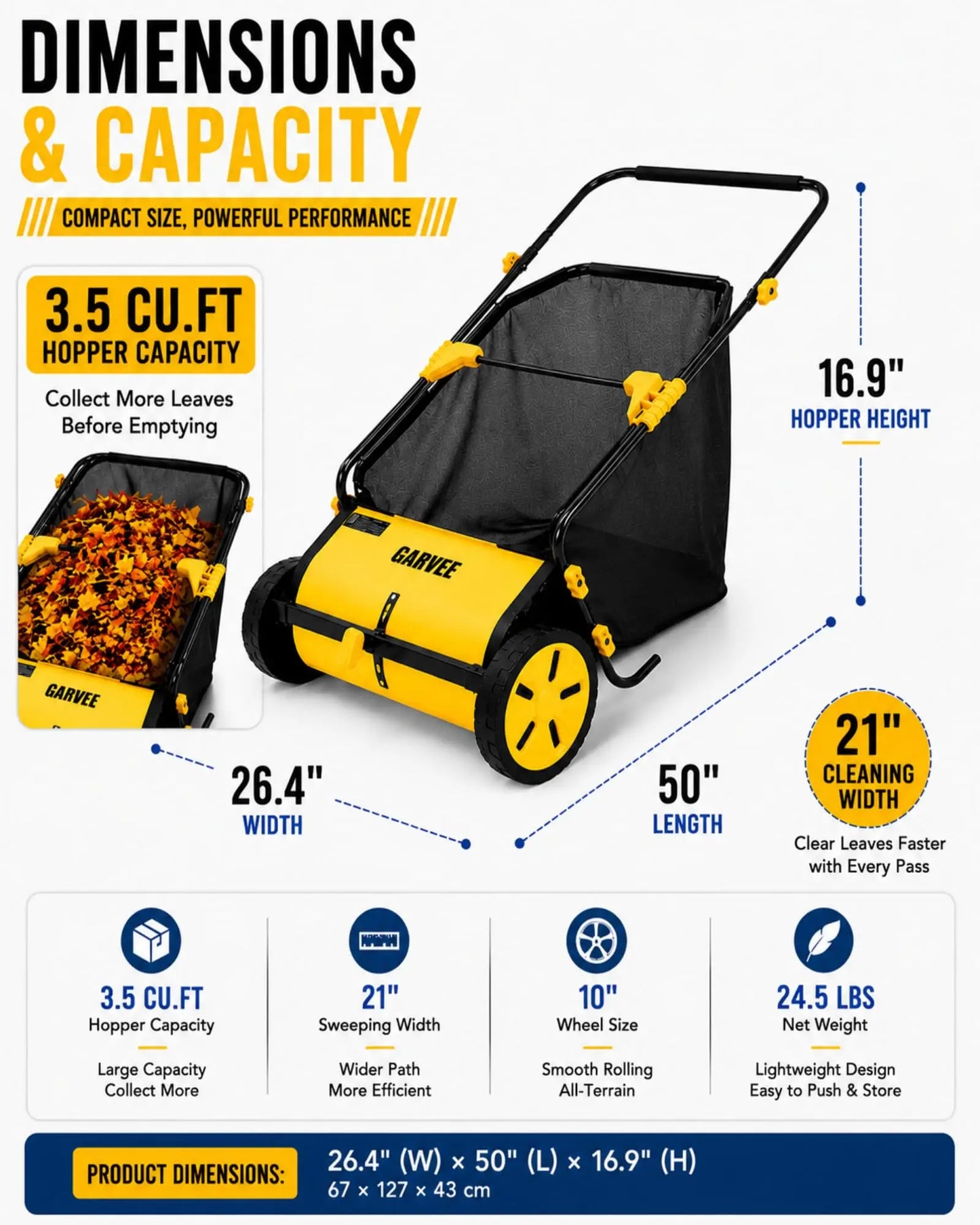 HiMISS Manual Lawn Sweeper Leaf And Grass Collector