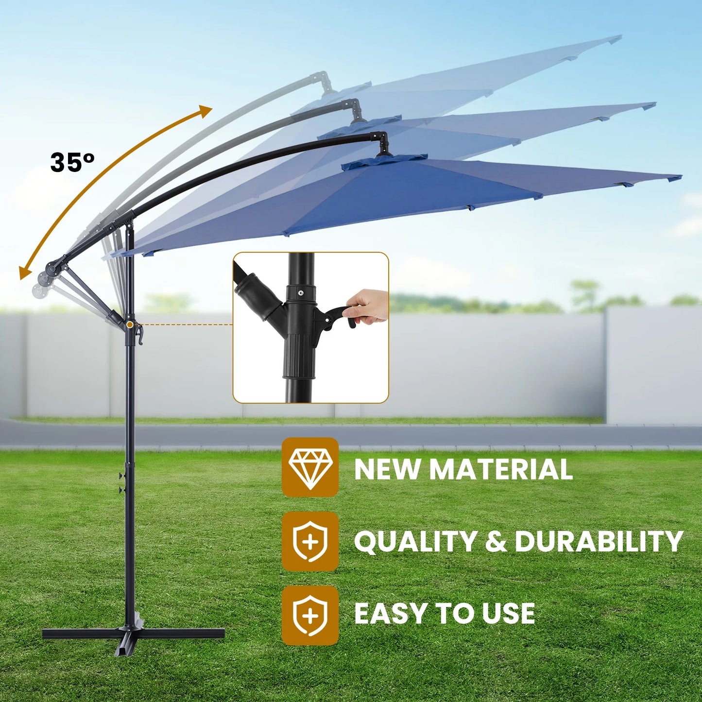 JHK Cantilever Outdoor Umbrella With Easy Tilt Adjustment UV Protection