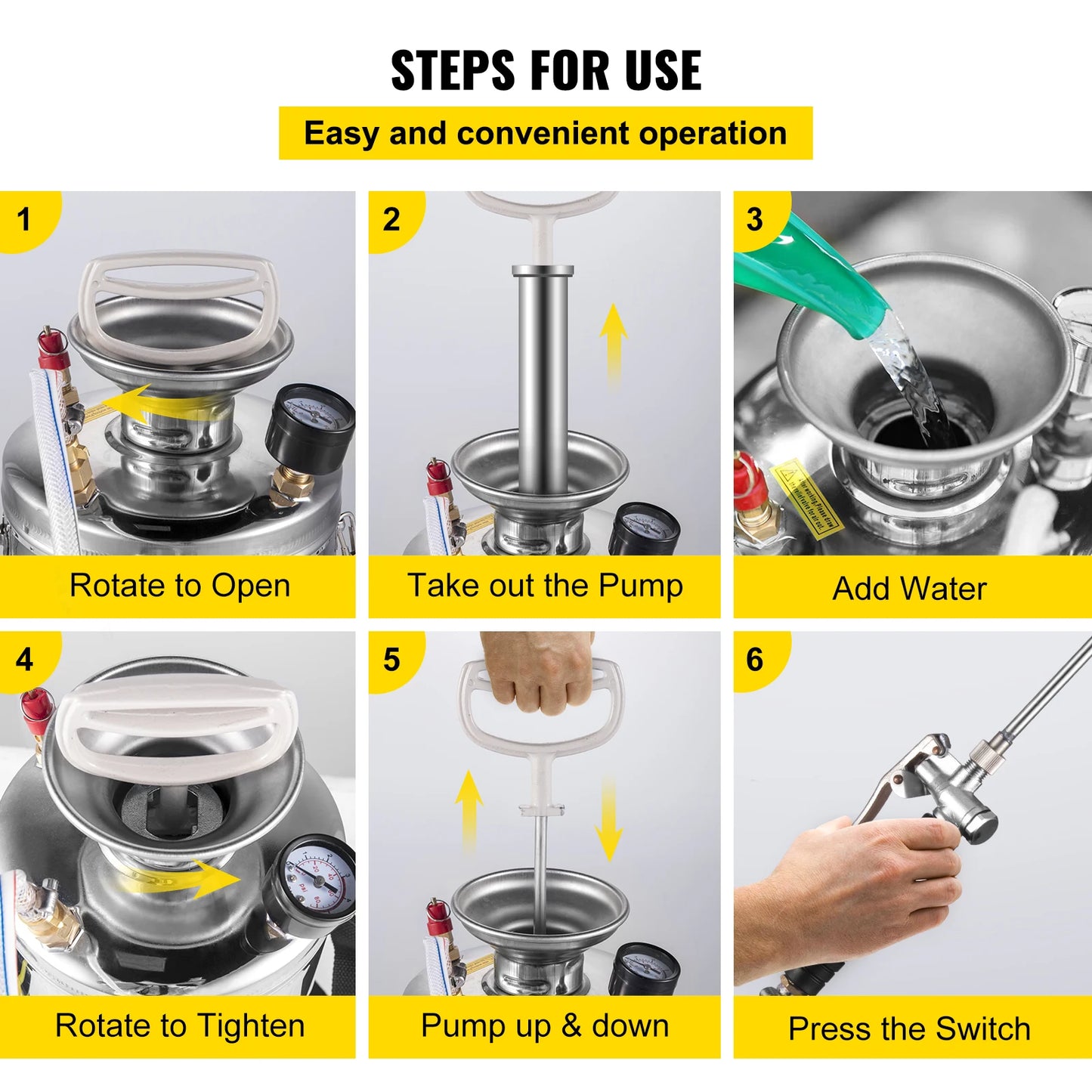 SucceBuy Stainless Steel Hand Powered Sprayer For Garden Cleaning