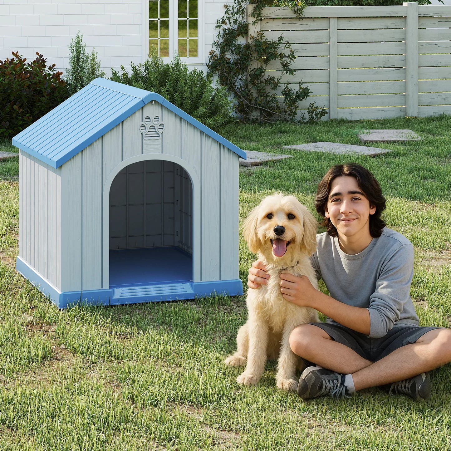 Plastic Dog House Weatherproof Indoor Outdoor Pet Shelter