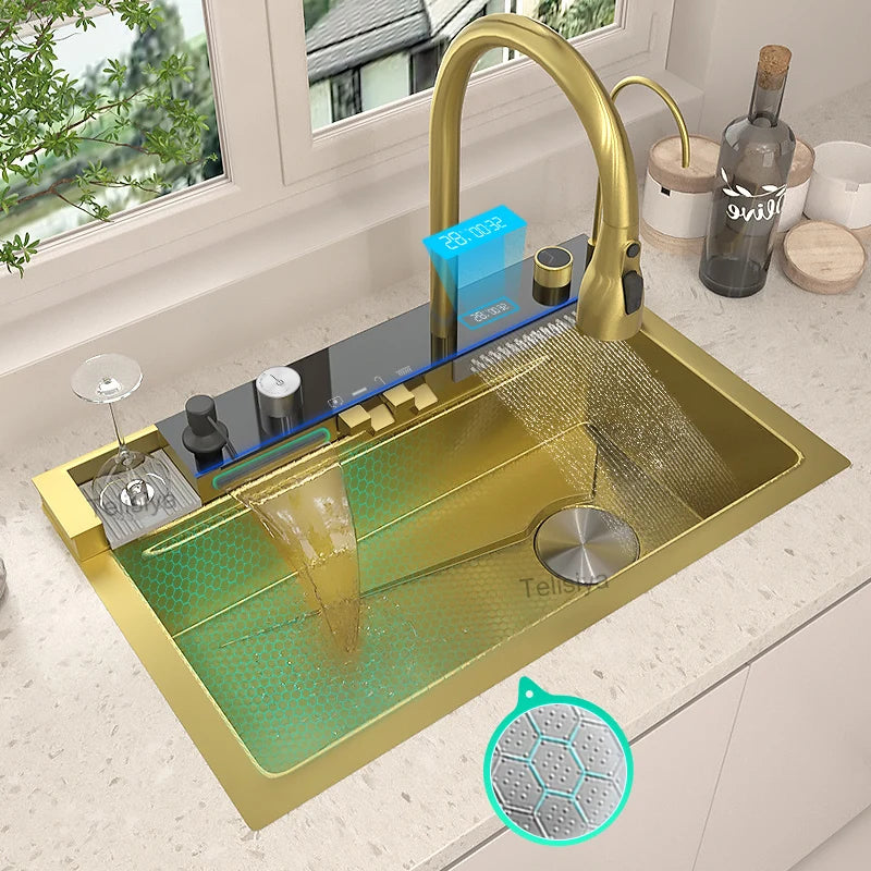 Telisiya Stainless Steel Rectangular Kitchen Sink With Digital Display