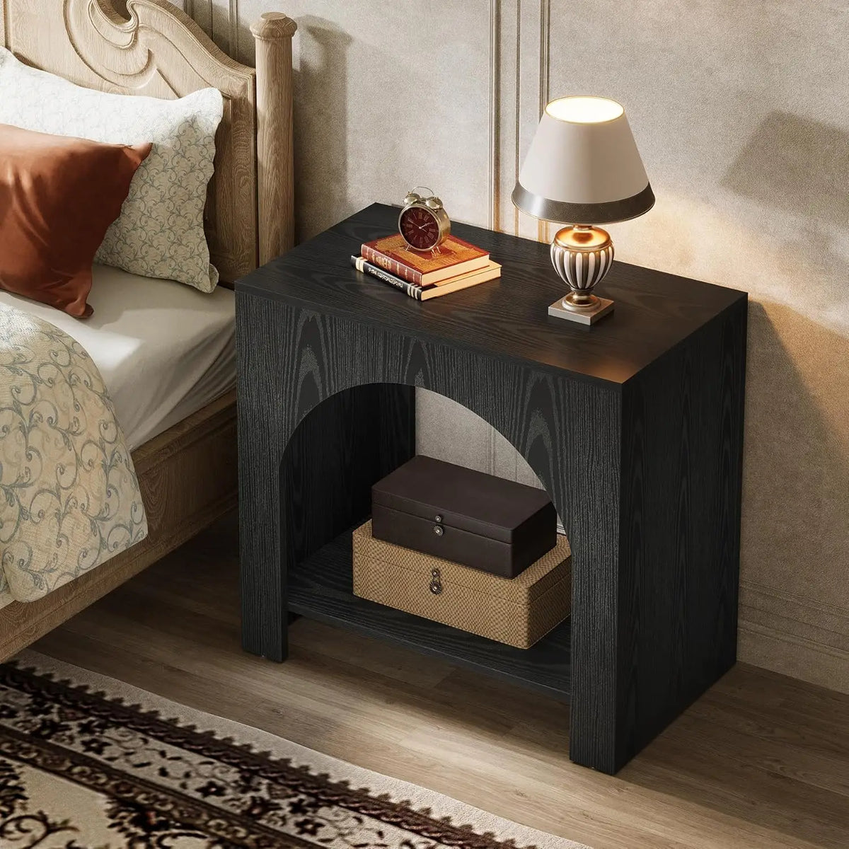 Farmhouse Nightstand With Storage And Wooden Bedside Table For Bedroom