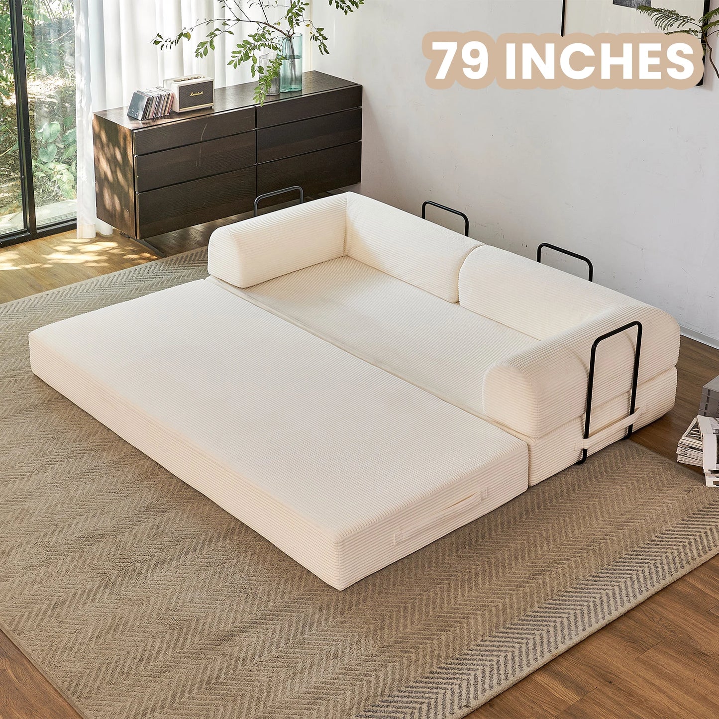 Modern Style I-Shaped Corduroy Futon Sleeper Sofa