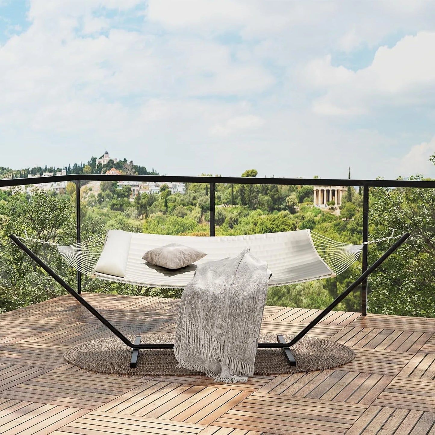 Two Person Outdoor Hammock With Stand UV Resistant Poly Cotton