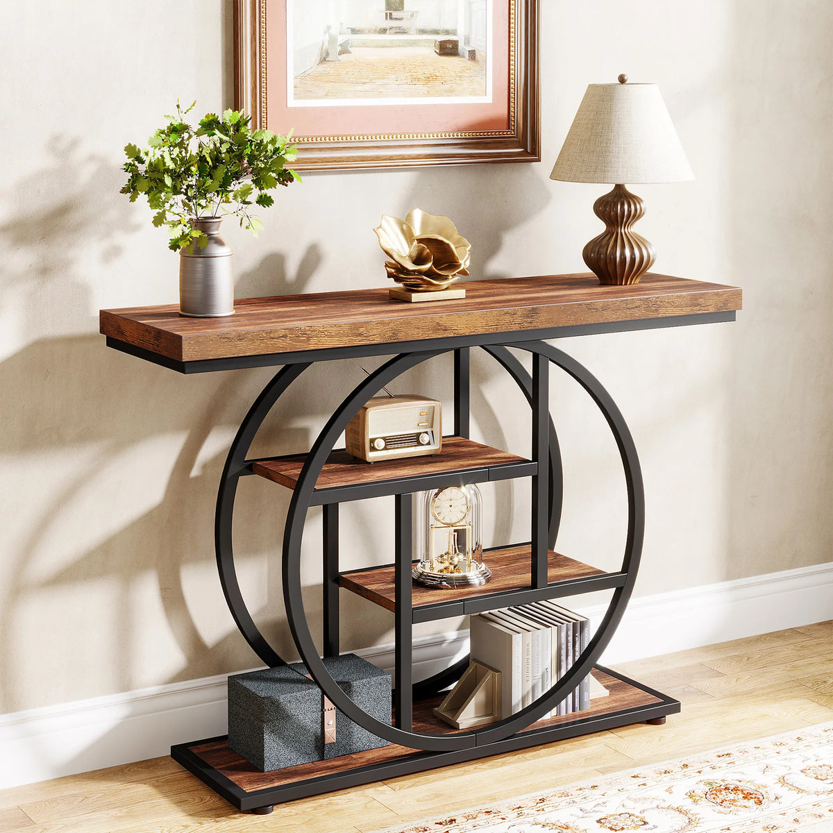 Tribesigns Industrial Four Tier Console Table With Entryway Storage