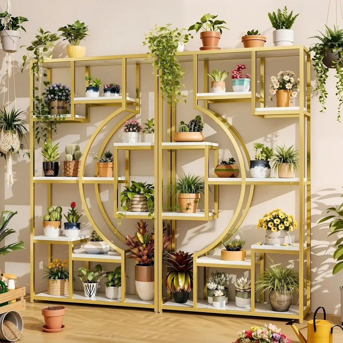 Freestanding Geometric Bookshelf Set With Eighteen Open Storage Shelves