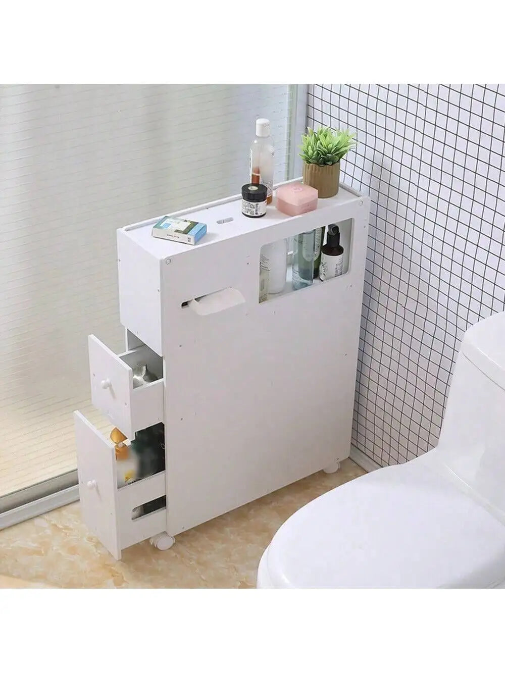 Free Standing Bathroom Floor Cabinet With Shelves And Storage