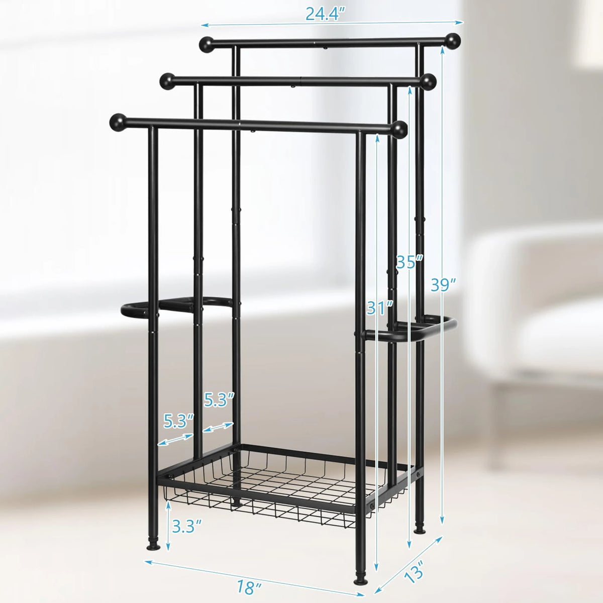 39" 3-Tier Black Metal Towel Rack