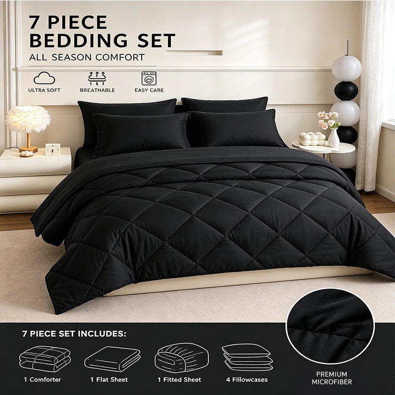 EasYum Brushed Polyester Bedding Set With Quilted Comforter