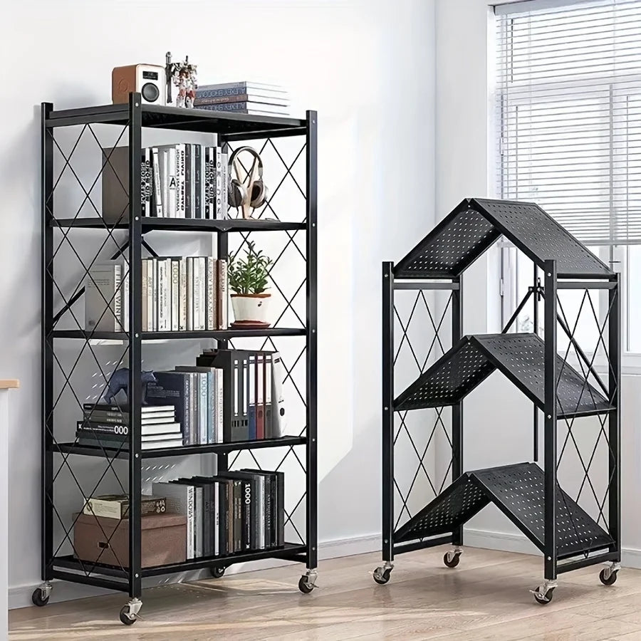 Heavy-Duty Foldable Metal Storage Rack With Wheels For Garage