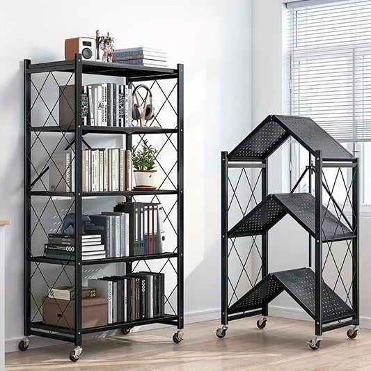 Heavy-Duty Foldable Metal Storage Rack With Wheels For Garage