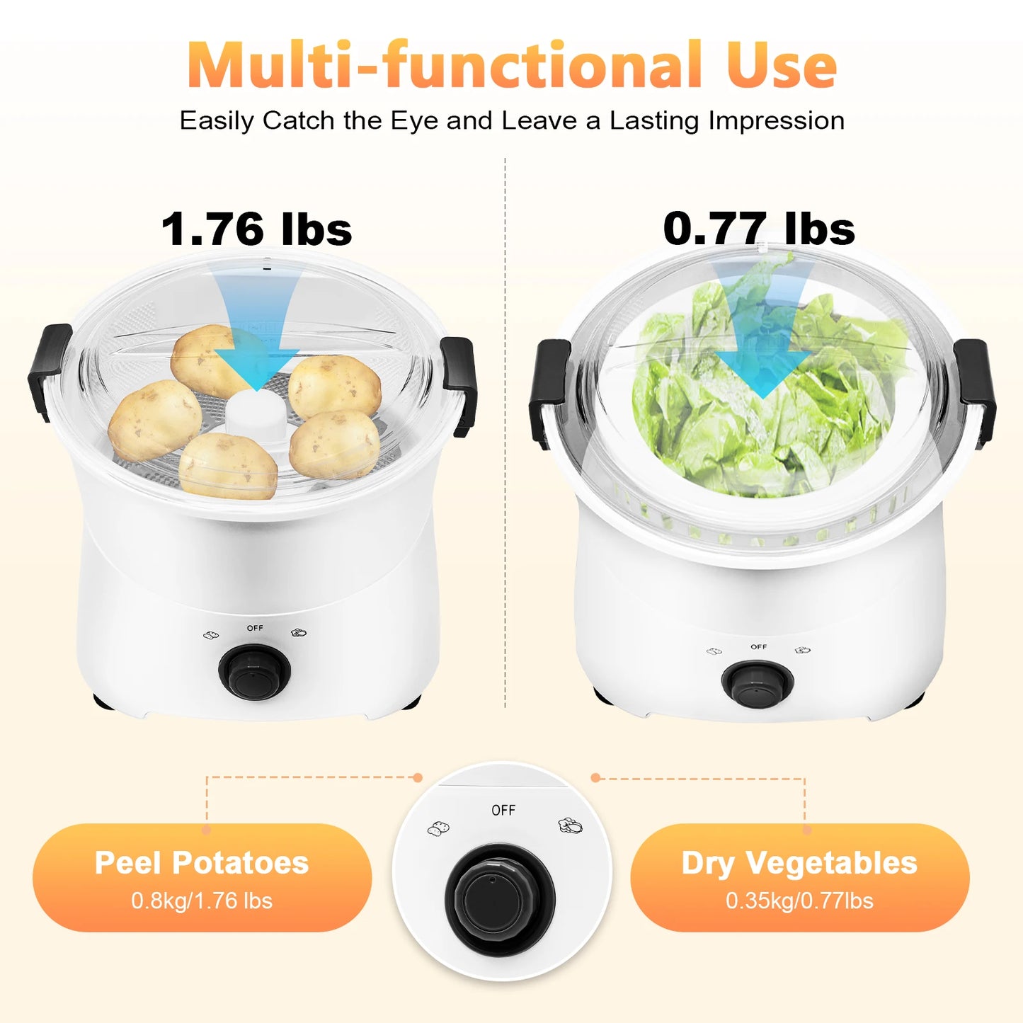 Cylindrical Electric Potato Peeler 110V 85W Copper Motor For Catering