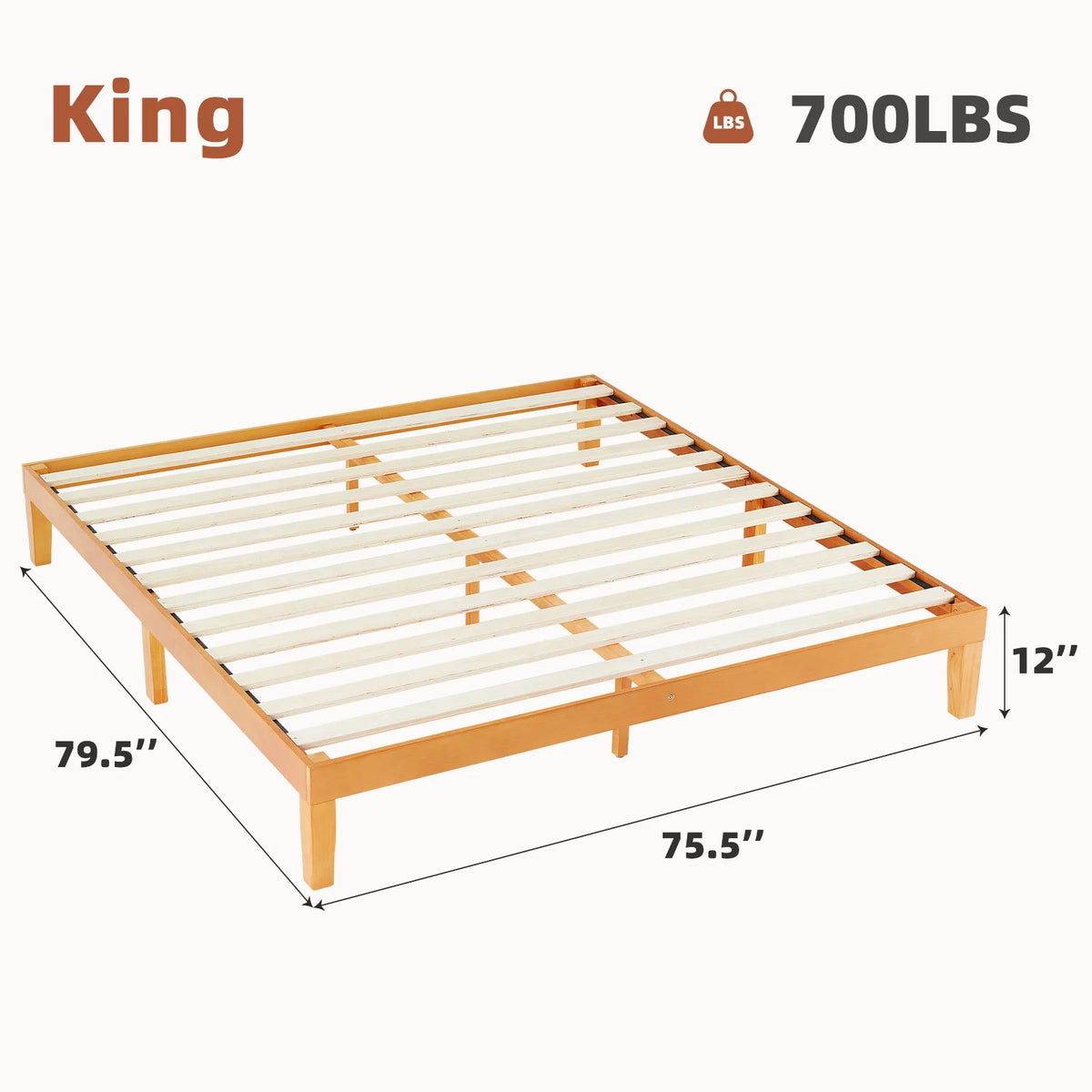 JHK Solid Wood Bed Frame With Sturdy Slats Easy Assembly