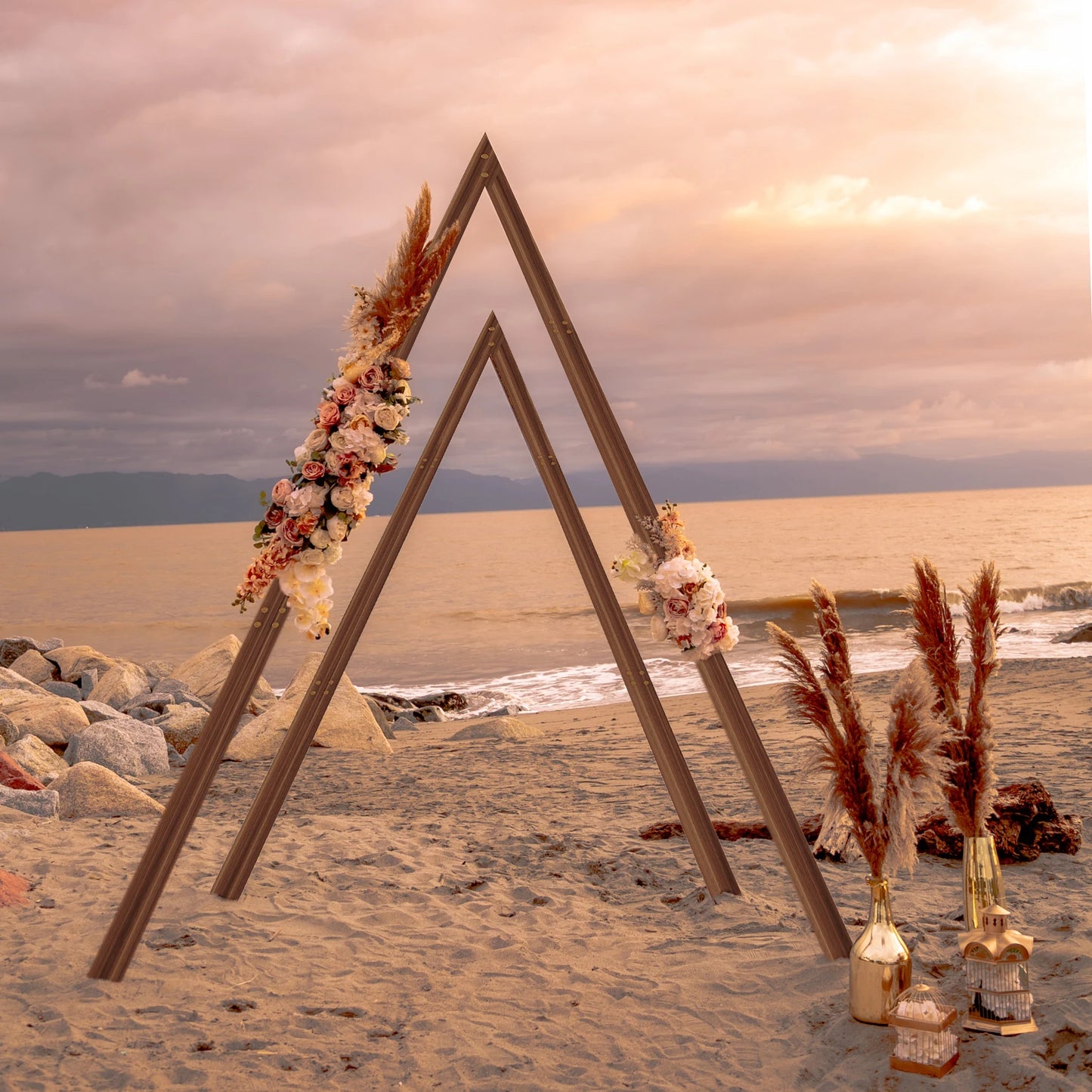 Two Pack Wooden Wedding Arch Stand For Outdoor Ceremonies