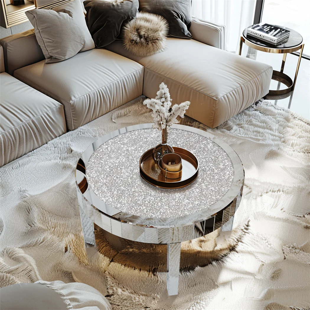 ARTLOGE Mirrored Round Coffee Table With Glass Top