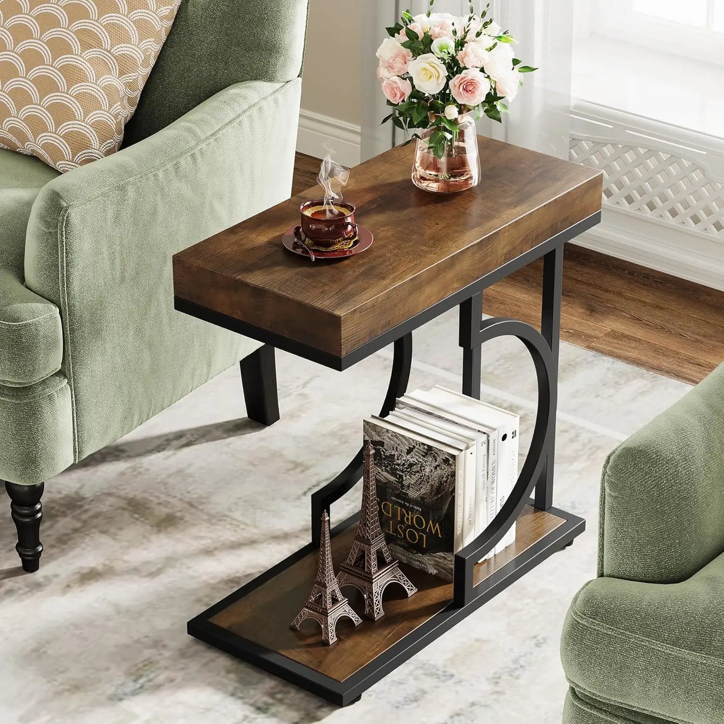 LITTLE TREE C Shaped Modern End Table With Metal Frame