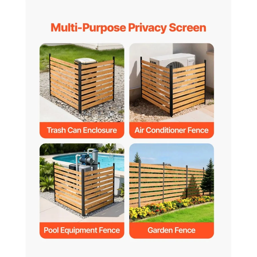 Wooden Outdoor Privacy Screen Fence With Metal Stakes, 2 Panels