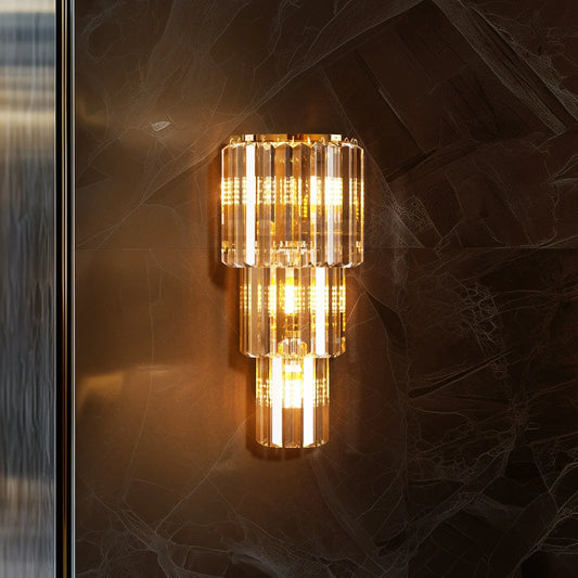 Crystal Wall Lamp Three Layer Sconce With E14 LED Lights