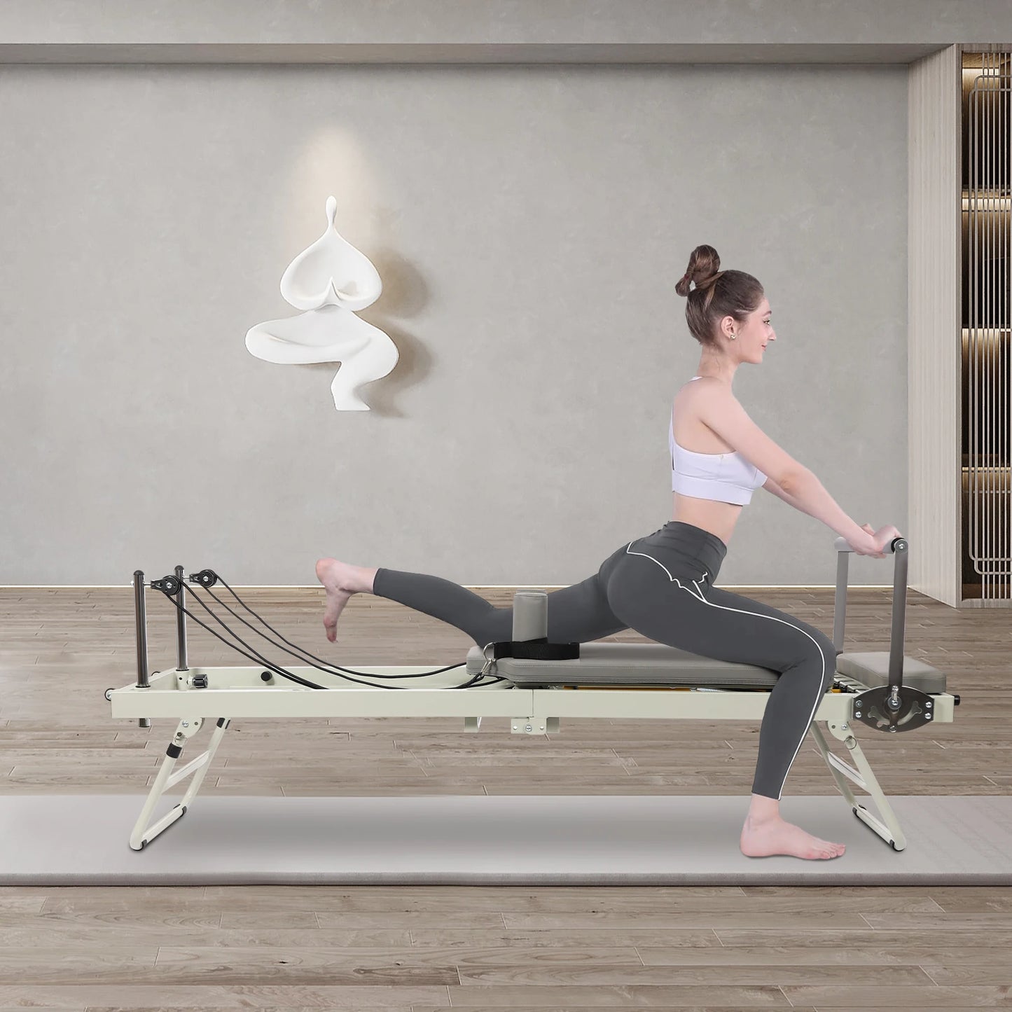 Foldable Pilates Reformer Machine Multifunctional Yoga Fitness Equipment