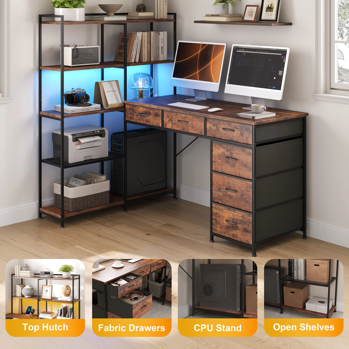 SUNVASAGOO L Shaped Gaming Desk With Power Outlets And Storage