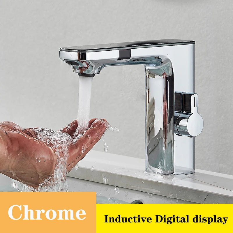 White Touchless Sensor Basin Faucet Smart Digital Display Bathroom Sink Faucet Grey Sense Hot Cold Water Mixer Tap Battery Power