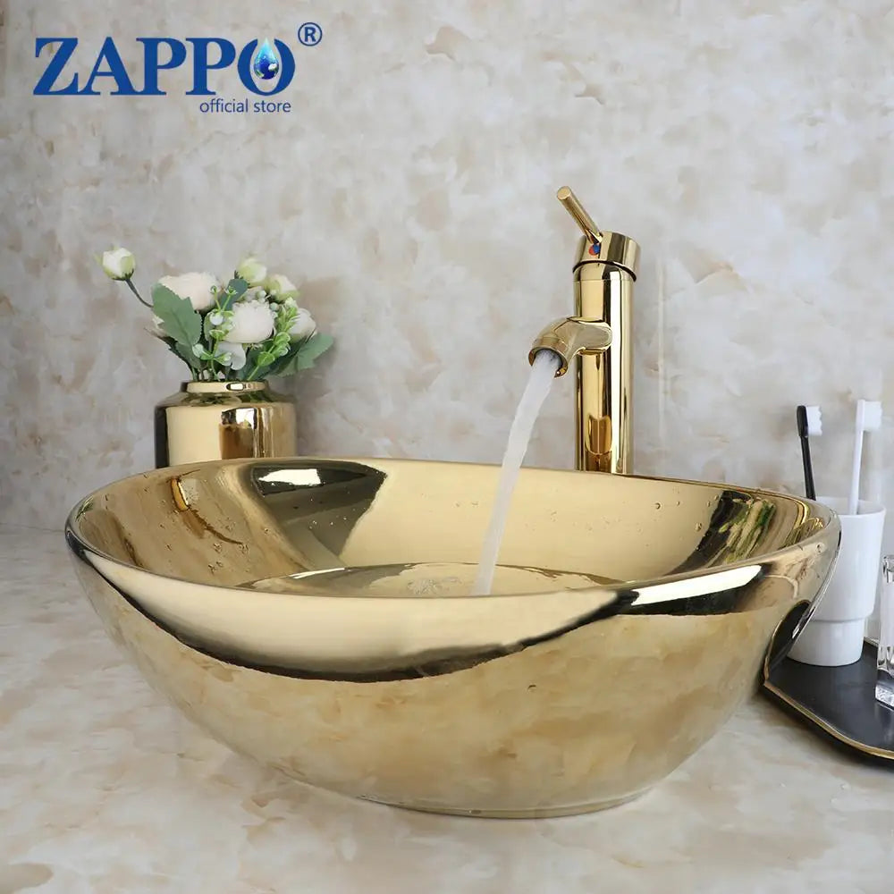 KEMAIDI Luxury Oval Ceramic Vessel Sink With Faucet Set