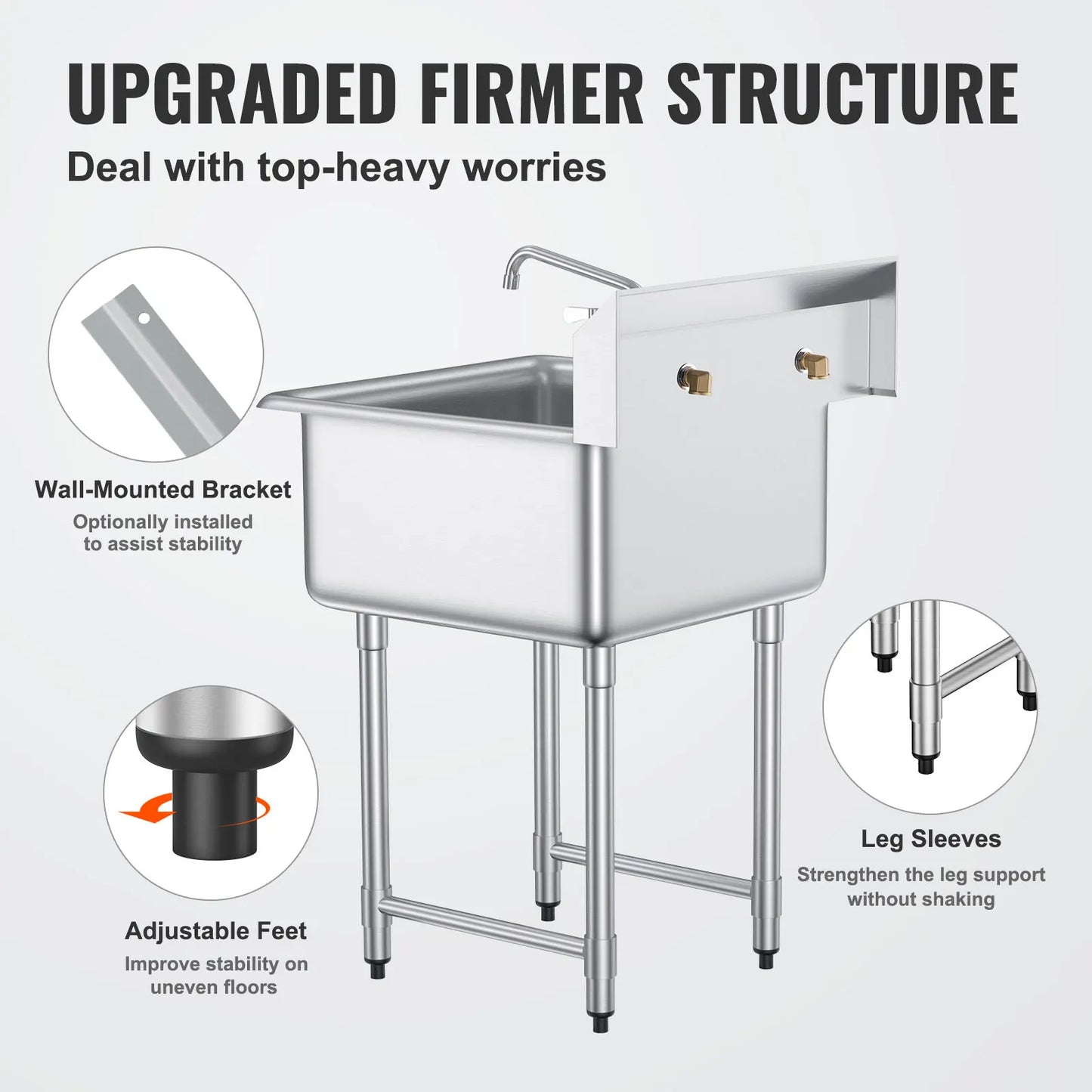 Stainless Steel Kitchen Prep Sink With Faucet 1 Compartment