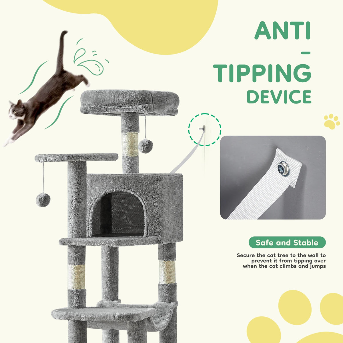 JHK Multi Level Cat Tree With Natural Sisal Scratching Posts