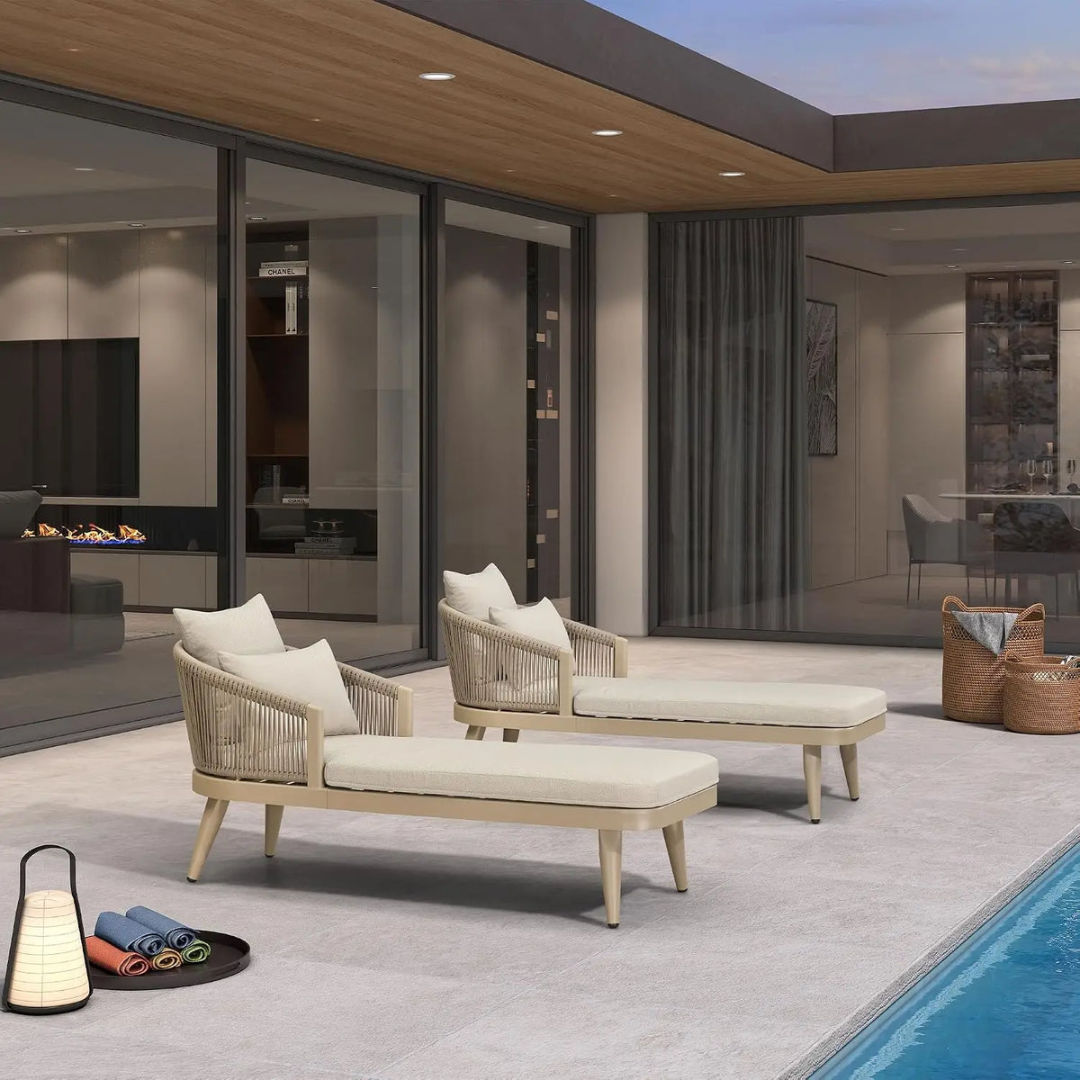 Modern Outdoor Aluminum And Wood Chaise Lounge Chairs For Patios