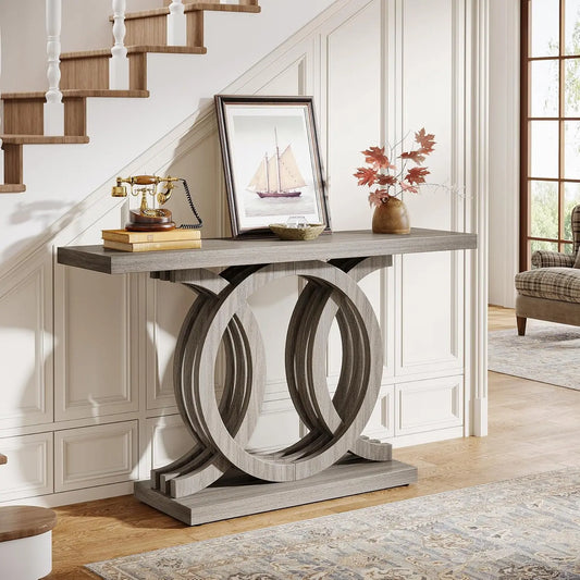 LITTLE TREE Geometric Wood Base Console Table For Entryway