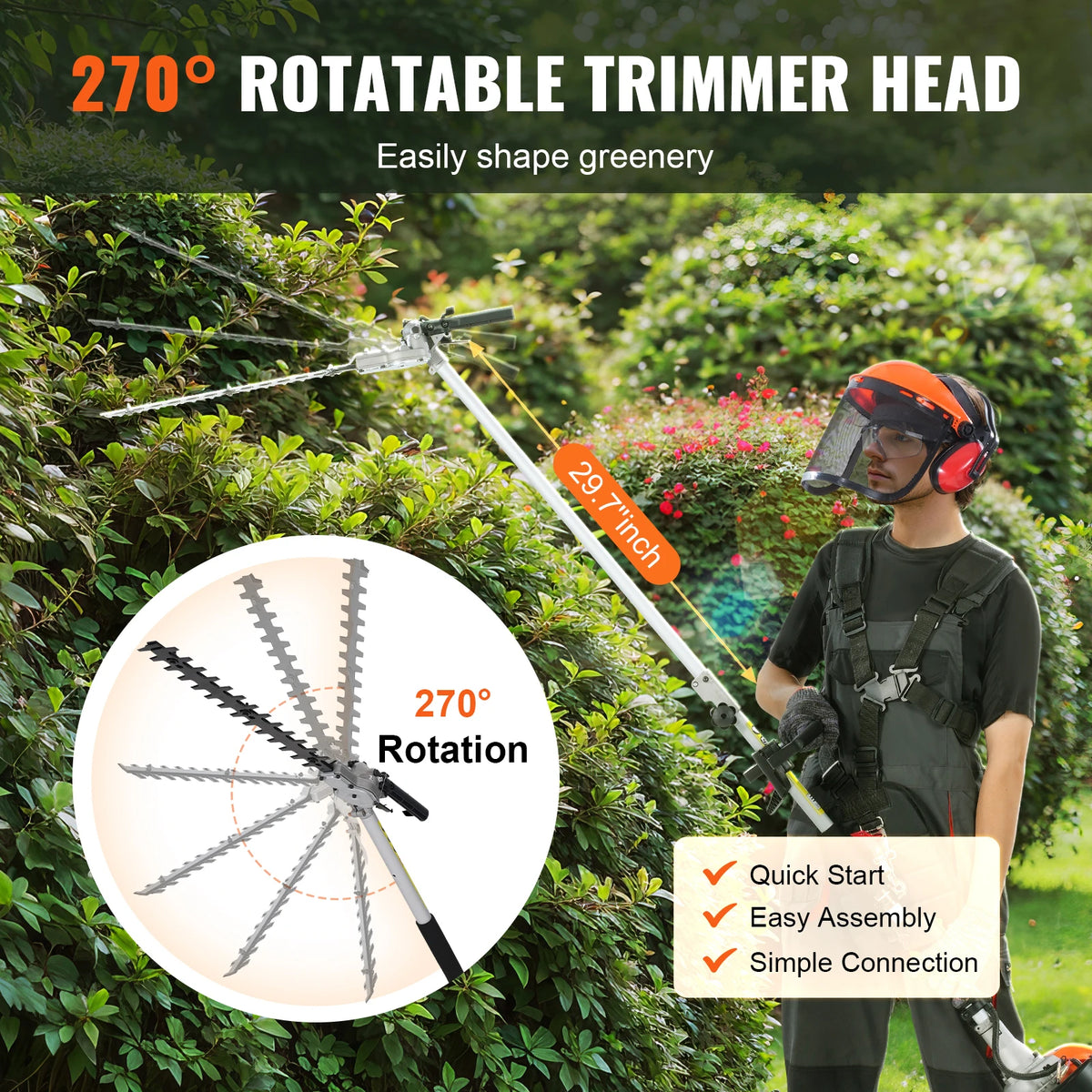 Succebuy 26Cc 5-In-1 Gas Hedge Trimmer String Trimmer Edger Pole Saw