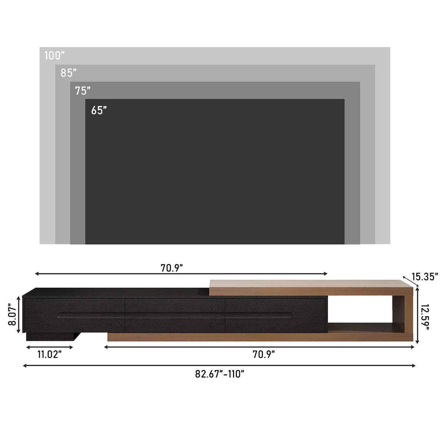 QiaoShiRen Extendable TV Stand And Media Console With Drawers