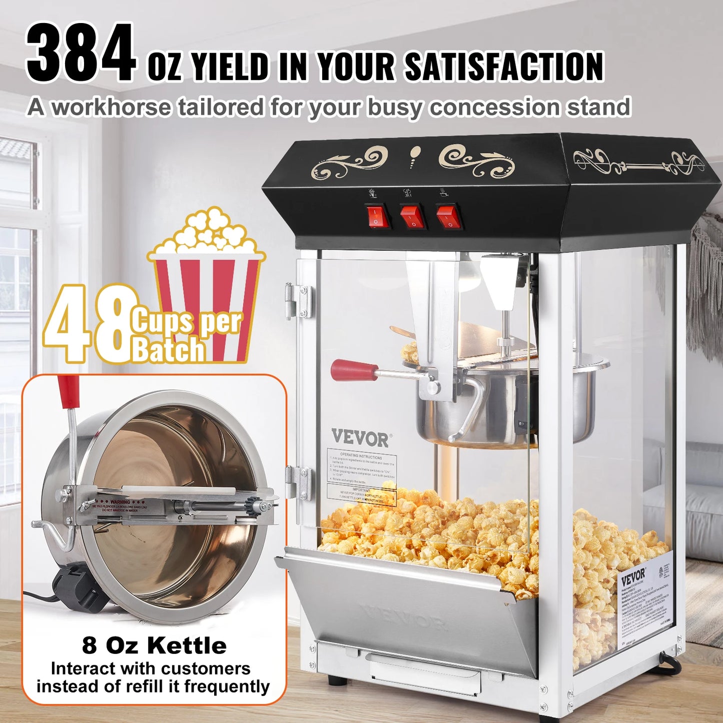 SucceBuy Countertop Popcorn Maker Machine for Home Theaters