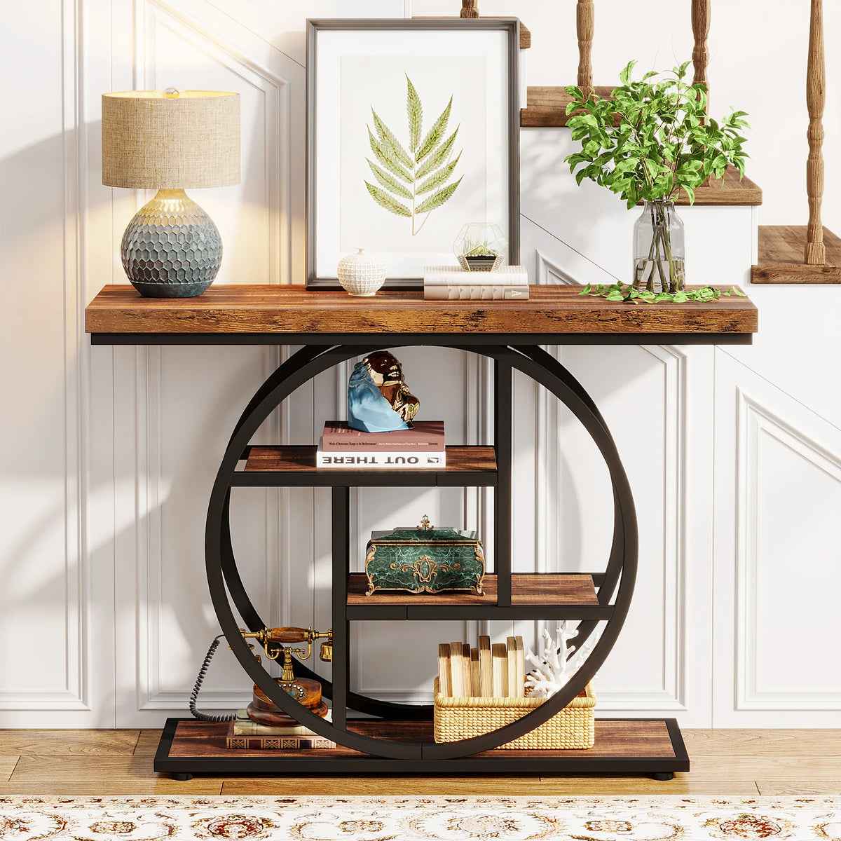 Tribesigns Industrial Four Tier Console Table With Entryway Storage