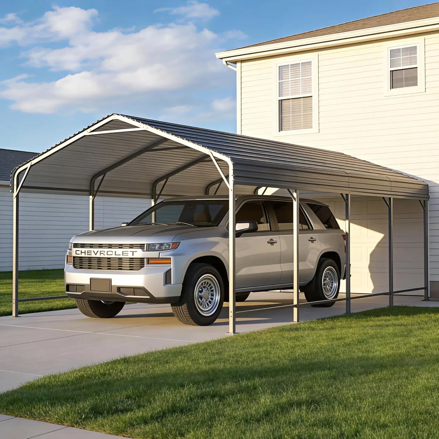 Heavy Duty Galvanized Metal Carport With Extra Base