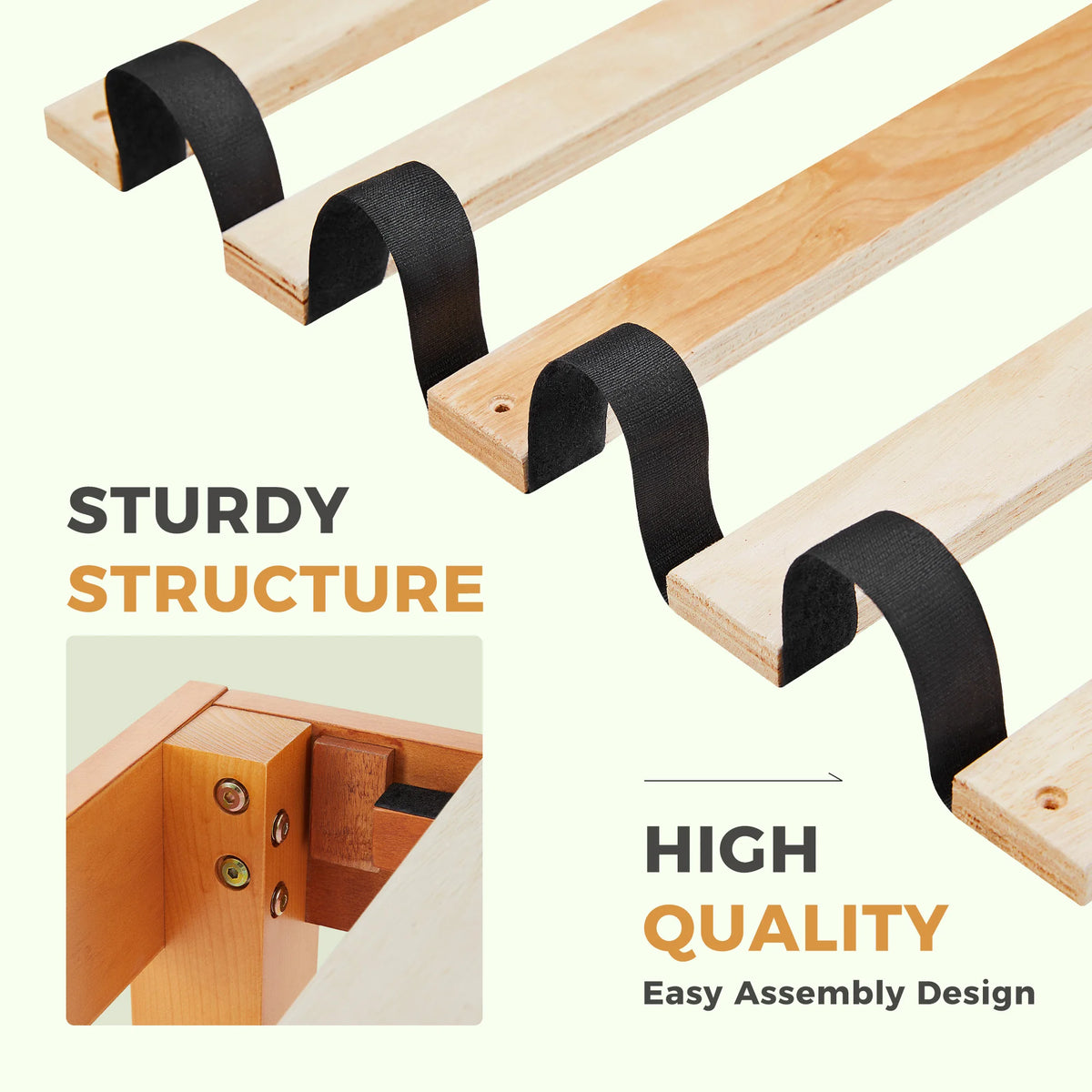 JHK Solid Wood Bed Frame With Sturdy Slats Easy Assembly