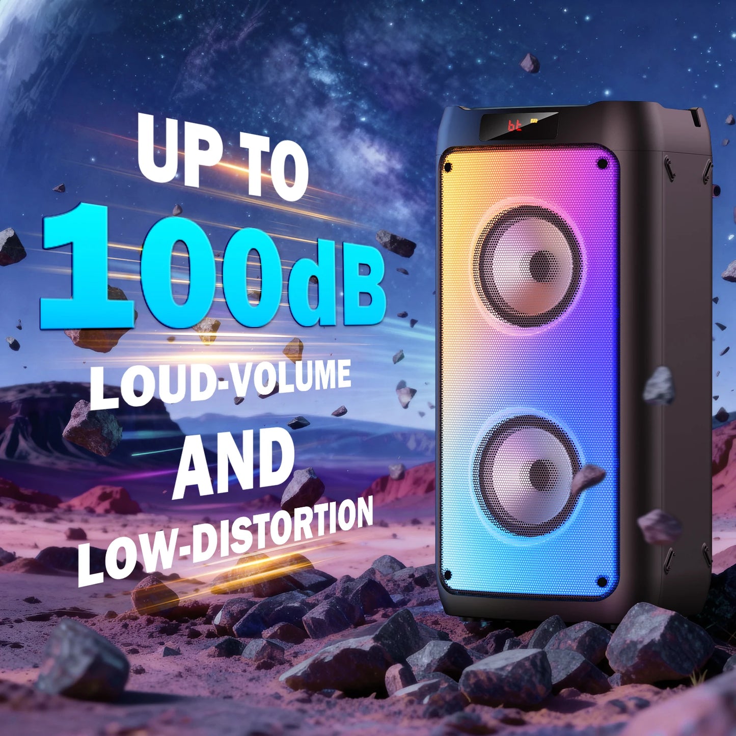 FanFun Wireless Bluetooth Karaoke Speaker With LED Light 2 Microphones